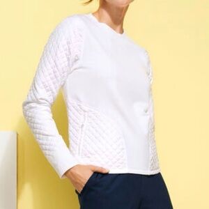 T by Talbots Our ultra-cozy pullover quilted sleeves back and the zip pockets M